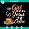 Girl running on coffee and Jesus PNG cut file for Cricut crafting.