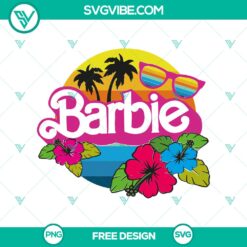 Barbie Island Vibe SVG Cut File featuring a tropical-themed design for free download. Perfect for summer crafts and projects.