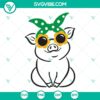 Cute pig with sunflower sunglasses and bandana bow SVG design for Cricut, PNG clipart, perfect for spring and summer crafts.
