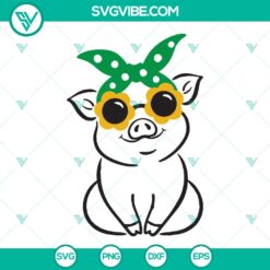 Cute pig with sunflower sunglasses and bandana bow SVG design for Cricut, PNG clipart, perfect for spring and summer crafts.