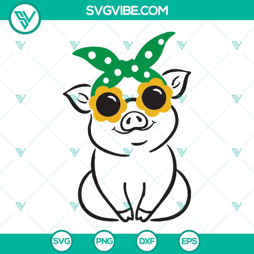 mockup-236246921.jpg Cute pig with sunflower sunglasses and bandana bow SVG design for Cricut, PNG clipart, perfect for spring and summer crafts.