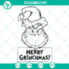 White Merry Grinchmas Christmas SVG featuring Grinch face wearing Santa hat, perfect Christmas gift idea, instant download.