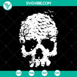 Halloween skull SVG design for instant download, featuring "Into The Forest" theme. Ideal for spooky digital projects.
