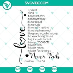 1 Corinthians 13 SVG Love Never Fails Bible Verse Wall Decor Cut Files - Instant Download