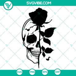 Floral half skull SVG cut file with flower design, perfect for crafts.