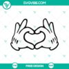 Mickey Mouse heart hands SVG design, cute cartoon cut file for free download. Great for Disney fans.