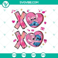 Lilo & Stitch XOXO Valentine’s Day SVG DXF EPS PNG Cut Files for DIY craft projects, featuring adorable cartoon characters and love theme.