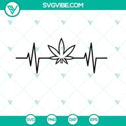 Black Marijuana Leaf EKG Heartbeat Heart Rate Monitor Clipart SVG PNG - Instant Download