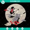 Disney Minnie Mouse witch costume SVG for Halloween, featuring Minnie Mouse flying on a broomstick. Instant download design.