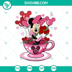 Disney Minnie Mouse themed Valentine's Day balloon and tea cup clipart in SVG, DXF, EPS, and PNG formats for crafts and projects.