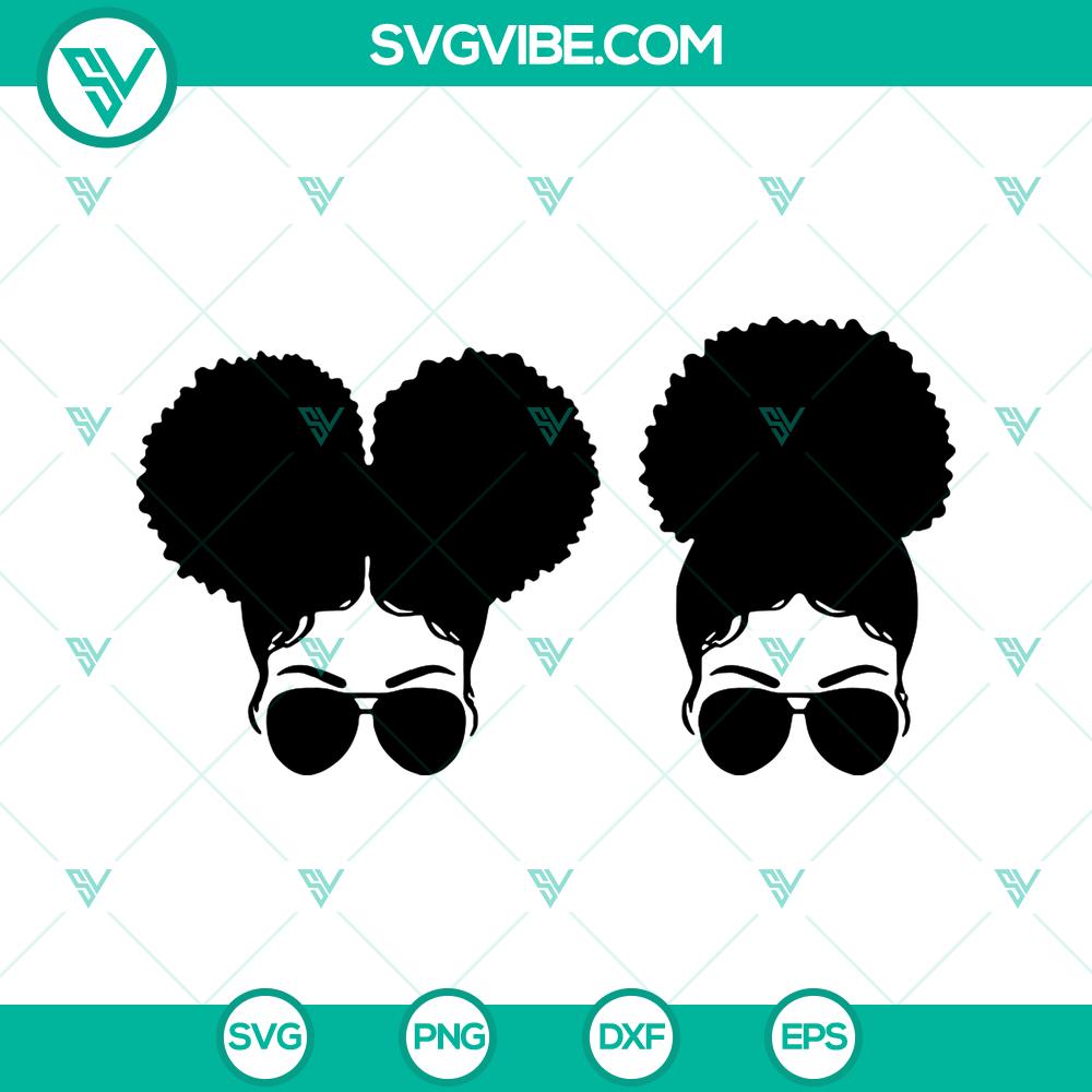 mockup-316443187.jpg Afro puff bun black girl with sunglasses SVG clipart of a stylish black woman face with afro puffs and sunglasses cut files.