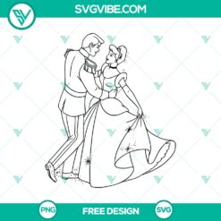 Cinderella and Prince Charming SVG cut file featuring a free royal couple design for craft projects and DIY creations.