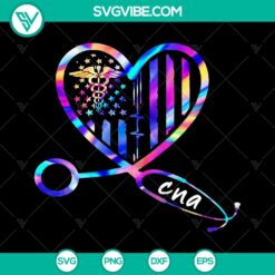 Colorful American flag stethoscope heart design for CNA, proud nurse sublimation print in SVG and PNG format, instant download.