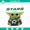 Baby Yoda hugging Dallas Stars logo on a t-shirt, featuring Star Wars and NFL logos. Instant download of this unique design.