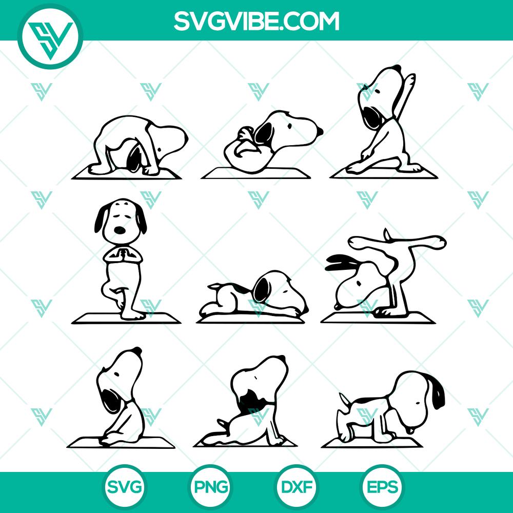 mockup-376309290.jpg Snoopy Yoga SVG with cartoon dog doing yoga poses, inspired by Peanuts movie. Funny and cute cut file clipart.