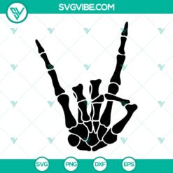Skeleton rock hand silhouette SVG for rock and roll sign, cutting file design featuring human bones.