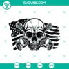 USA patriotic plumber skull with pipe wrench design, SVG file for instant download.