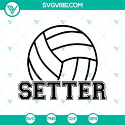 Sports Clipart: Black Bold Half Volleyball Silhouette Outline with Word Setter in College Style SVG PNG - Instant Download