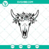 Boho floral cow skull SVG with longhorn design, ideal for cutting projects. Instant download cut file for crafting.