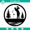 Silhouette golfing SVG set with golfer, golf ball, and club design. Ideal for instant download.