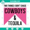 Western cowboy silhouette design with text "Two Things We Don't Chase Cowboys And Tequila SVG" in a digital product image.