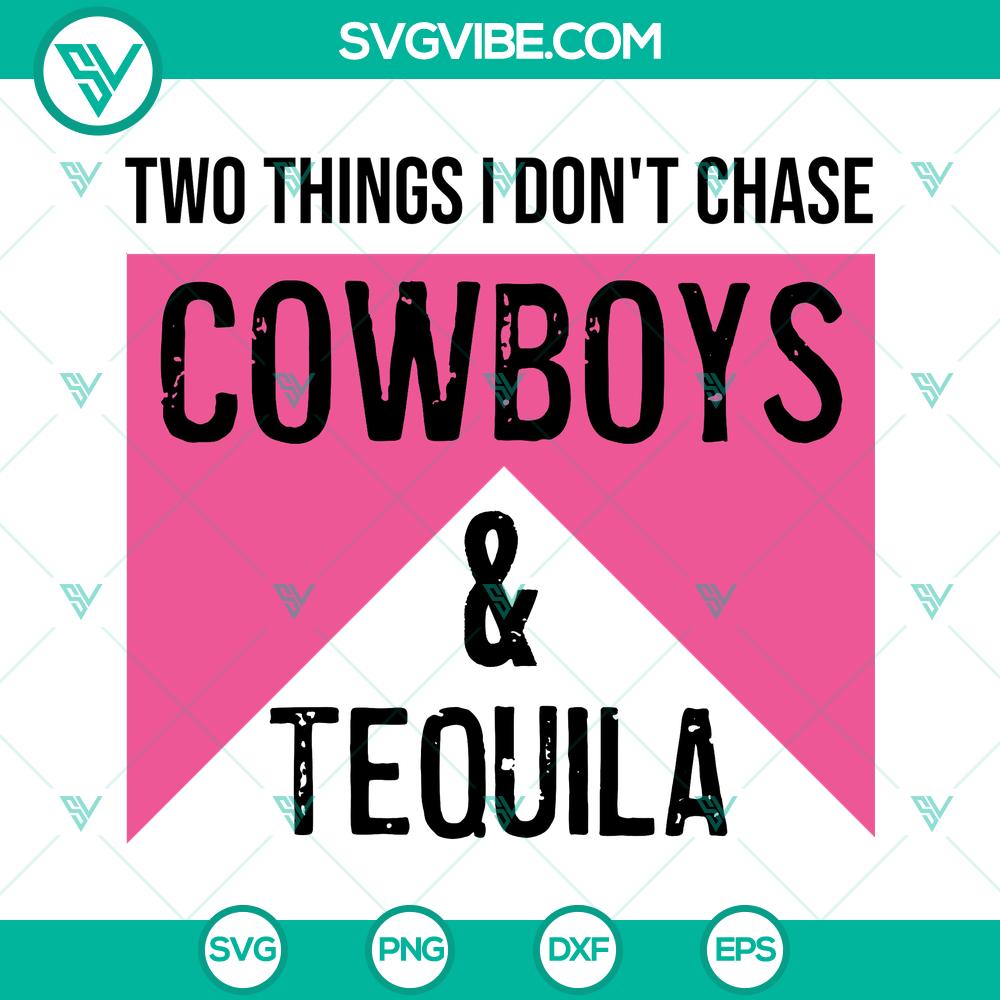 mockup-435532238.jpg Western cowboy silhouette design with text "Two Things We Don't Chase Cowboys And Tequila SVG" in a digital product image.