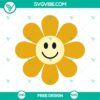 Retro smiley flower SVG cut file featuring a free vintage design for crafting and DIY projects. Bright and cheerful 70s inspired graphic.