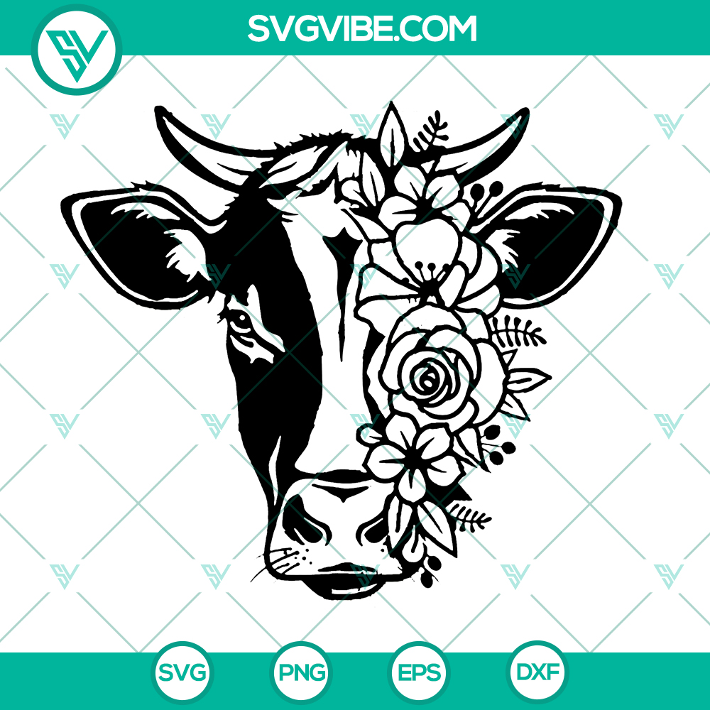 mockup-440402145.jpg Floral cow head SVG, cute cow wearing floral crown. Farm animal design, SVG file.