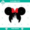 Minnie Mouse head silhouette with Disney castle, SVG cut file. Free magical design for Disney lovers.