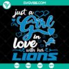Detroit Lions SVG logo design for a passionate fan, featuring vibrant colors and a girl in love with the team, ideal for merchandise.