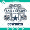 Dallas Cowboys NFL SVG logo bundle with "God First Family Second" theme, featuring sports design elements. Ideal for fans and crafters.