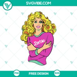 Barbie 80’s style SVG cut file featuring free retro fashion design with bright colors and bold patterns for DIY crafts and fashion projects.