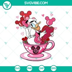 Disney Donald Duck Valentine Balloon & Tea Cup SVG DXF EPS PNG for crafts, featuring cute Donald Duck with love theme.