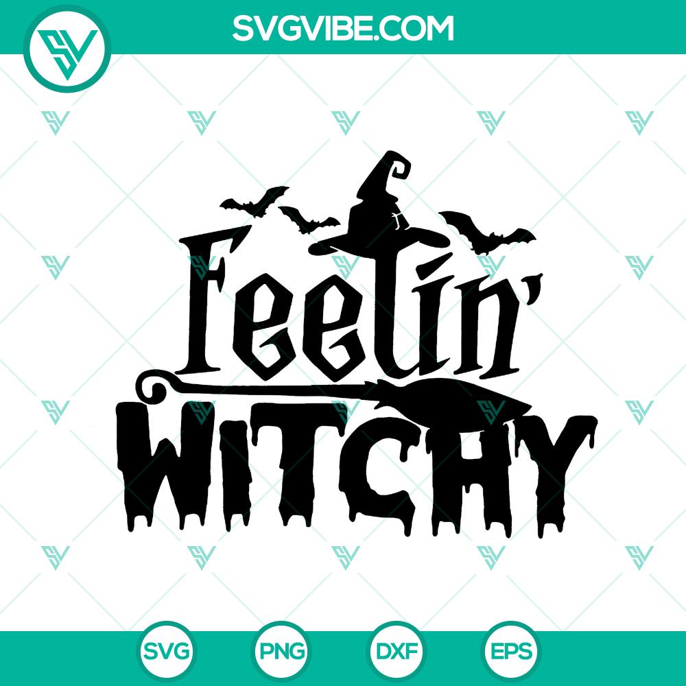 mockup-481741886.jpg Funny Halloween quotes and clipart in "Feelin' Witchy" SVG cut file bundle, perfect for Halloween crafts and designs.