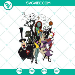 Jack Skellington and Sally family Halloween SVG cut files, Nightmare Before Christmas silhouette design for digital crafting.