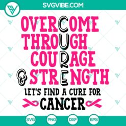 Courageous Strength Breast Cancer Awareness SVG design with bold text and pink ribbon element for digital projects.