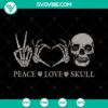 Peace Love Skull Halloween Svg, Skeleton Lover Cut Files for Cricut - Fun and quirky Halloween design with a skull and heart for crafting projects.
