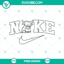 Highland cow Nike logo SVG cut file featuring a fun animal-themed design, great for creative projects.