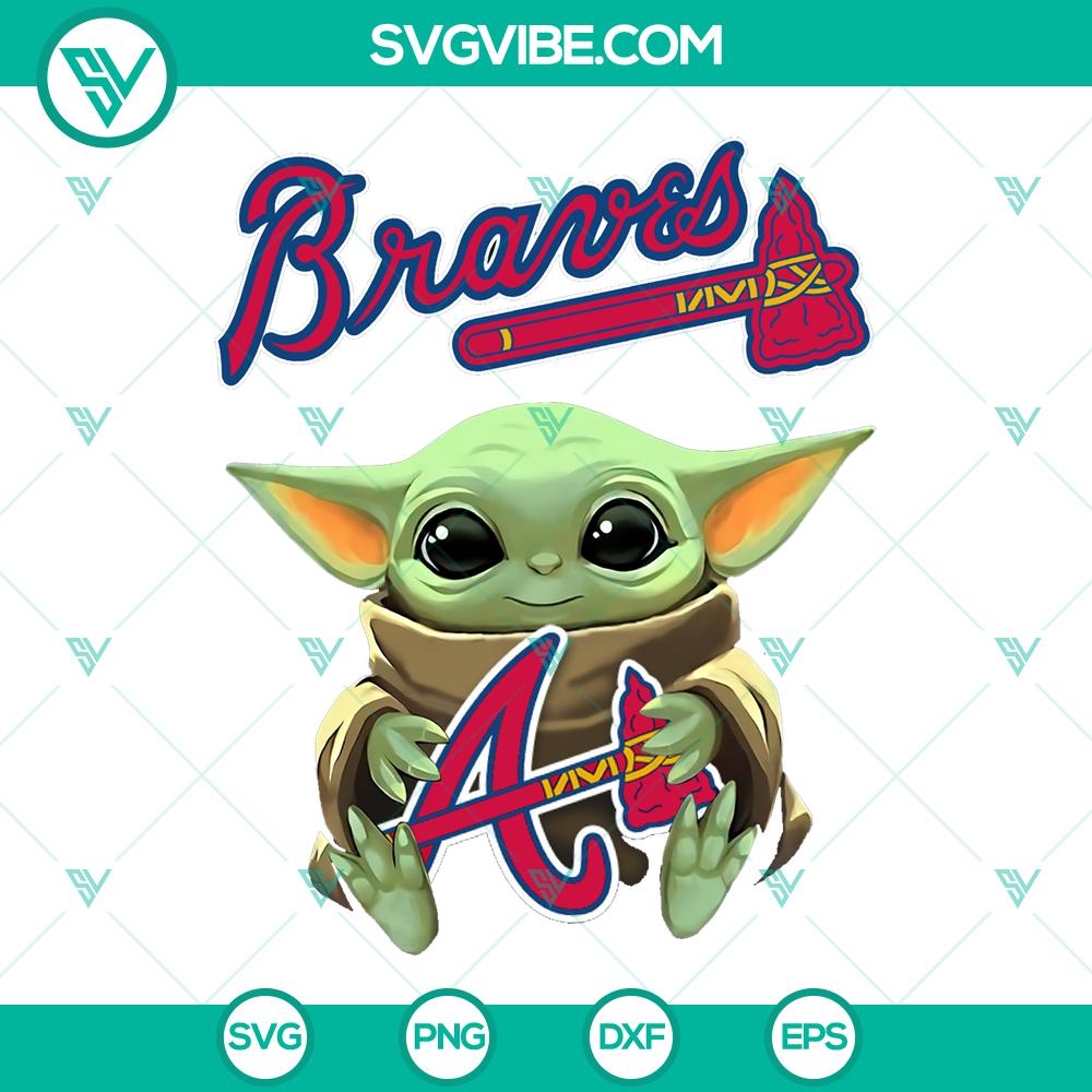 mockup-511561868.jpg Baby Yoda hugging Atlanta Braves MLB logo on a baseball t-shirt design, instant download.