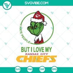 Grinch Santa Christmas and Kansas City Chiefs love SVG design, perfect for NFL fans and holiday enthusiasts.