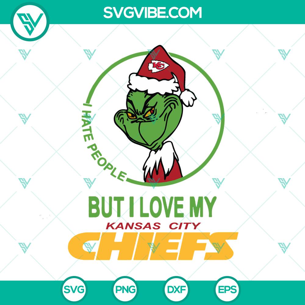 Grinch Santa Christmas Svg I Hate People | Love Kansas City Chiefs Svg Clipart Design Grinch Santa Christmas and Kansas City Chiefs love SVG design, perfect for NFL fans and holiday enthusiasts.