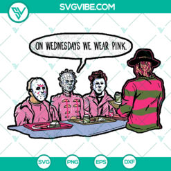 On Wednesdays We Wear Pink Horror Movie Halloween Png - Instant Download, featuring spooky and stylish Halloween design with pink elements.