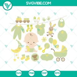 Green baby clipart for neutral gender baby showers. Instant download of cute and versatile baby-themed graphics.