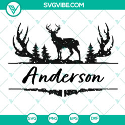 Distressed Deer Hunting Frame SVG - Rifle Hunter Pine Trees - Monogram Cut File
