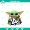 Baby Yoda hugging Los Angeles Dodgers logo on a baseball t-shirt with Star Wars MLB design, perfect for Star Wars and baseball fans.