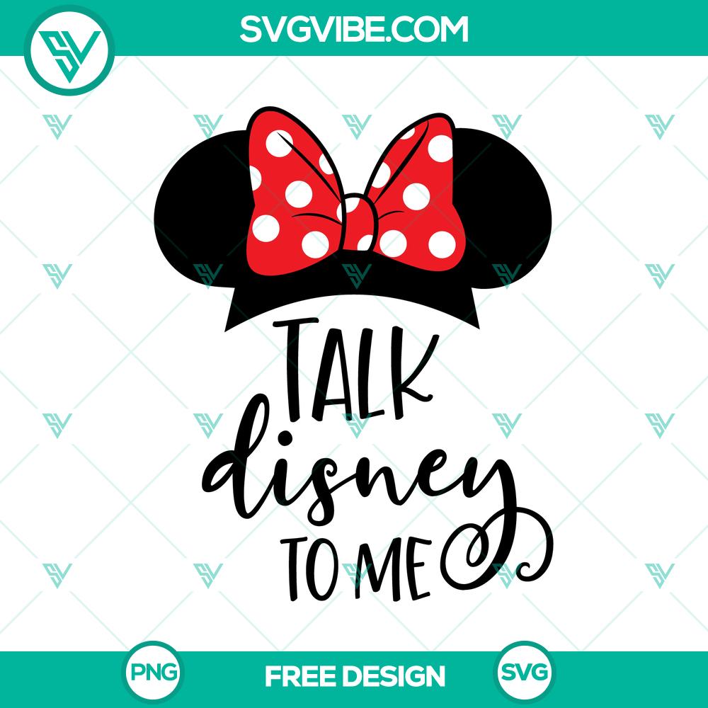 Minnie Talk Disney To Me SVG Cut File – Free Fun Disney Quote Design Disney inspired SVG cut file with Minnie Mouse silhouette and "Disney To Me" quote. Free design for Disney fans.