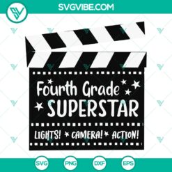 Fourth Grade Superstar Clapperboard SVG Design perfect for back to school theme, Hollywood-style. Instant download for DIY projects.
