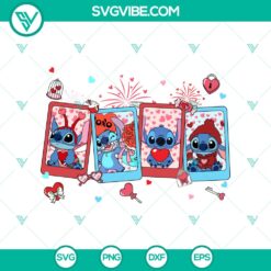 Disney Stitch Valentine's Day SVG DXF EPS PNG files for crafters featuring happy cute Stitch character with hearts for Valentine's Day projects.