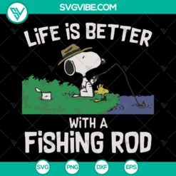 Vintage Snoopy fishing SVG design perfect for fishing lovers, ideal gift.
