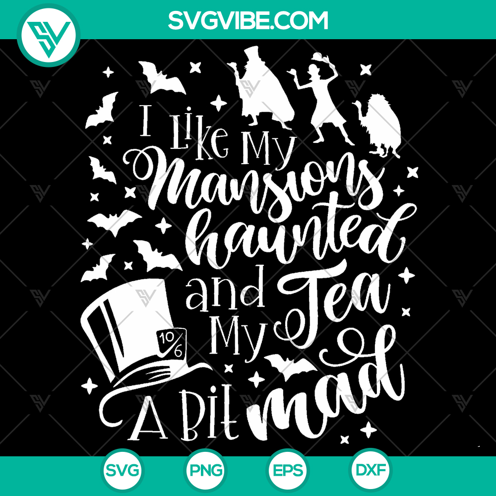 mockup-577287744.jpg Disney Halloween cut file with haunted mansion and tea party theme, perfect for spooky craft projects.